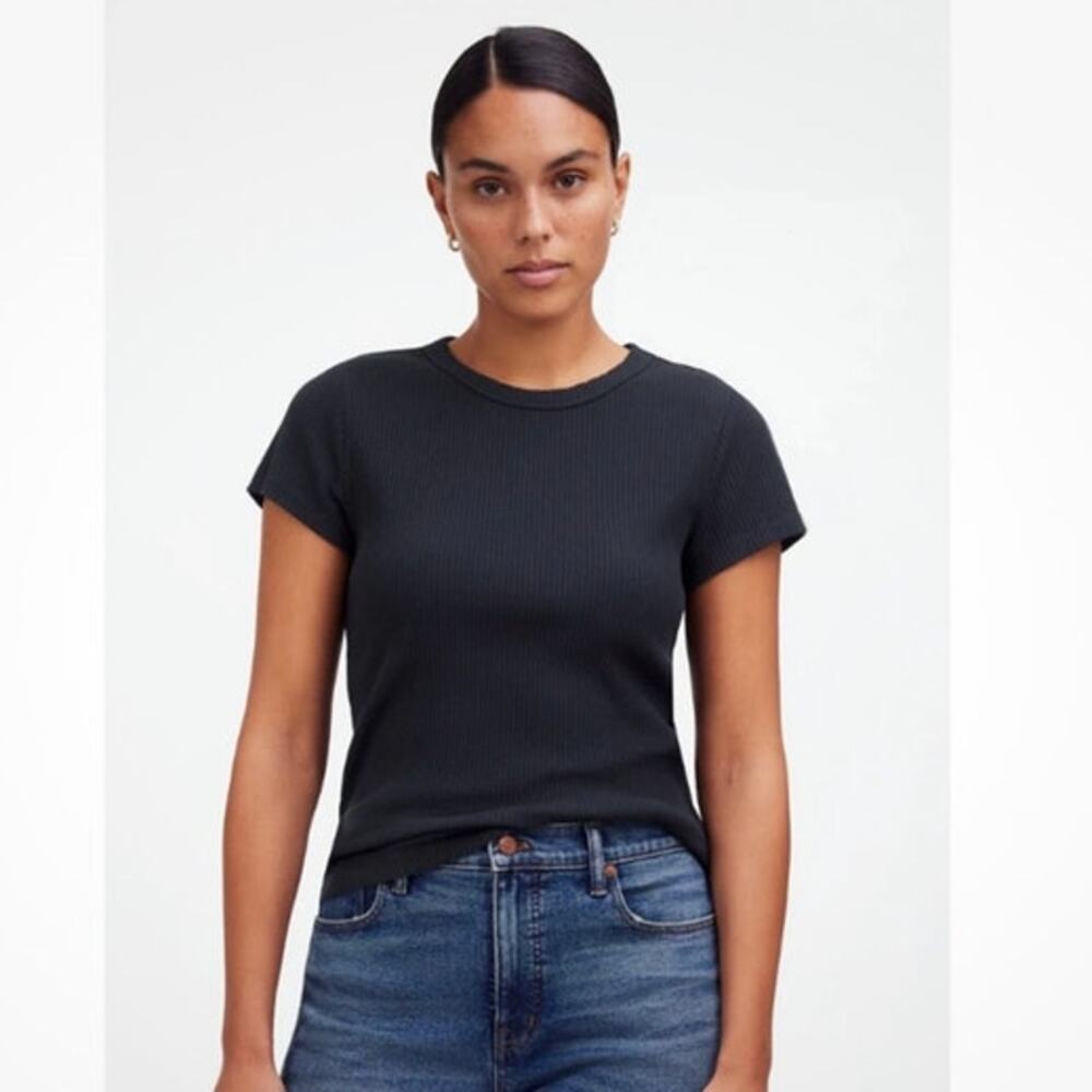 Madewell Black Ribbed Crewneck Tee size S